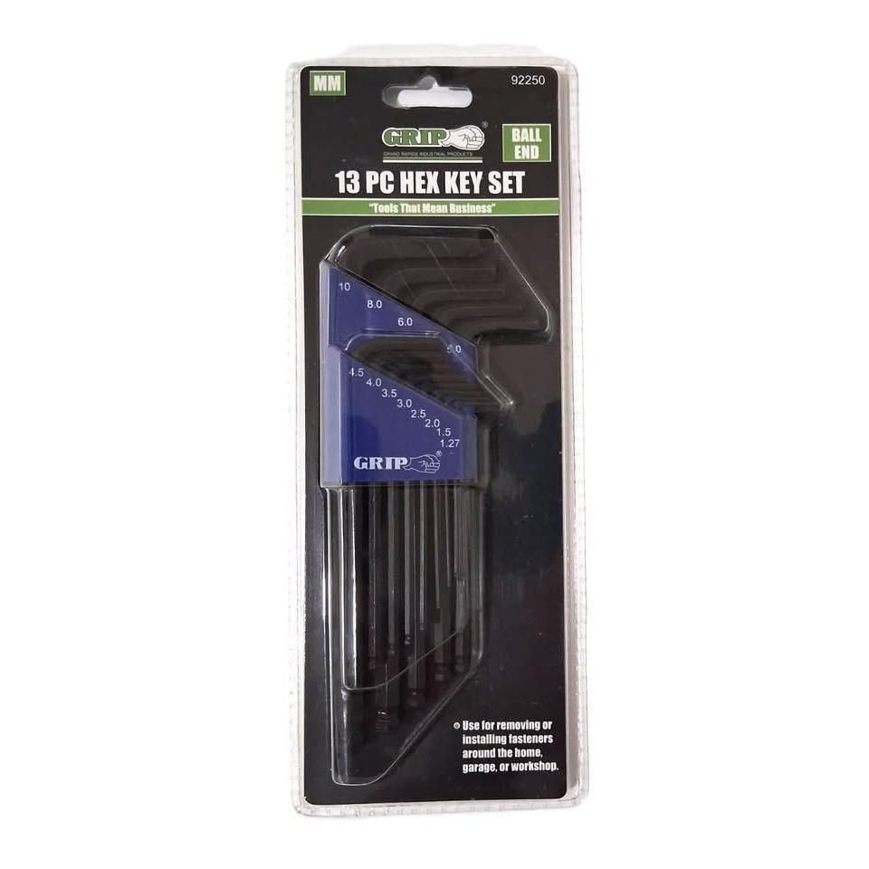 GRIP Set 13 Llaves Allen Hex Key Métrico Ball End Black Oxide 1.27mm a 10mm