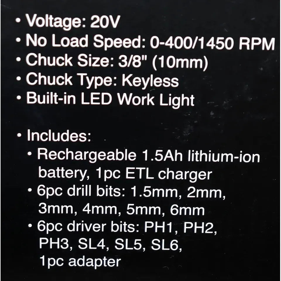 CoreBilt 20V Cordless Drill Kit – Battery, Charger & 13 Bits