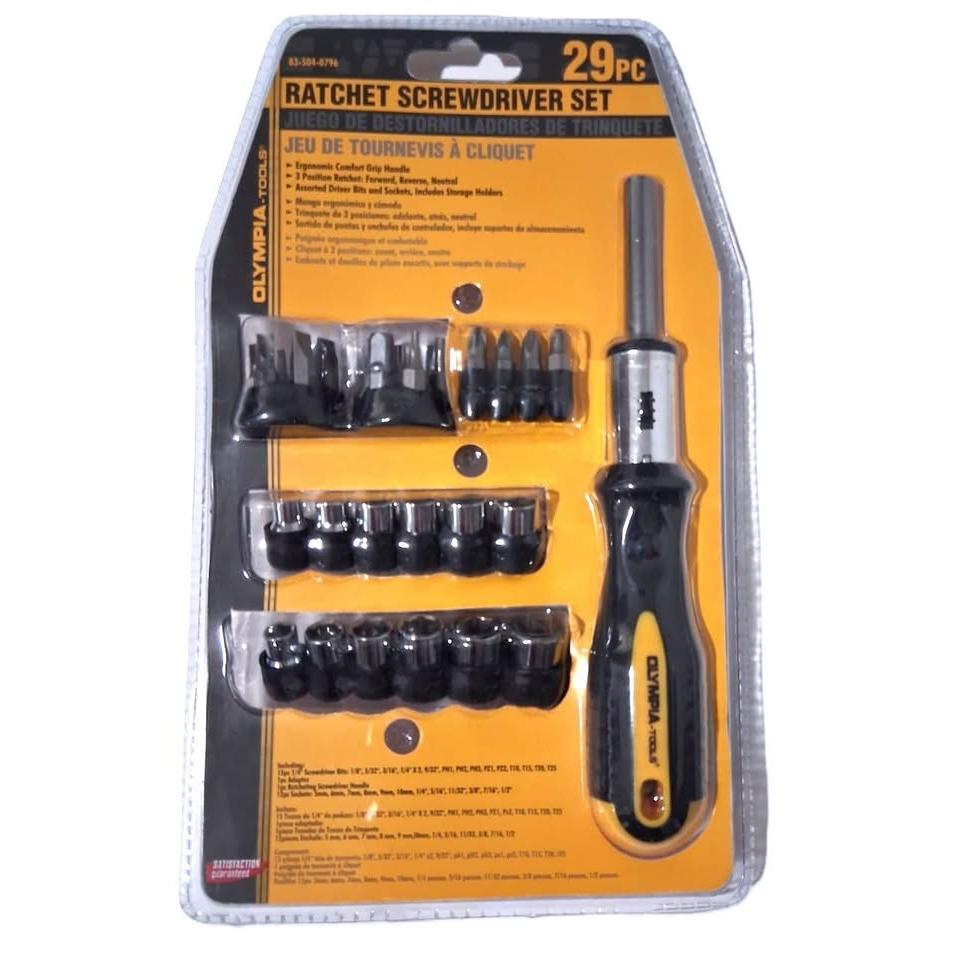 Set 29 Piezas Destornillador de Trinquete Olympia Tools – Puntas + Dados | Trinquete 3 Posiciones | Mango Ergonómico