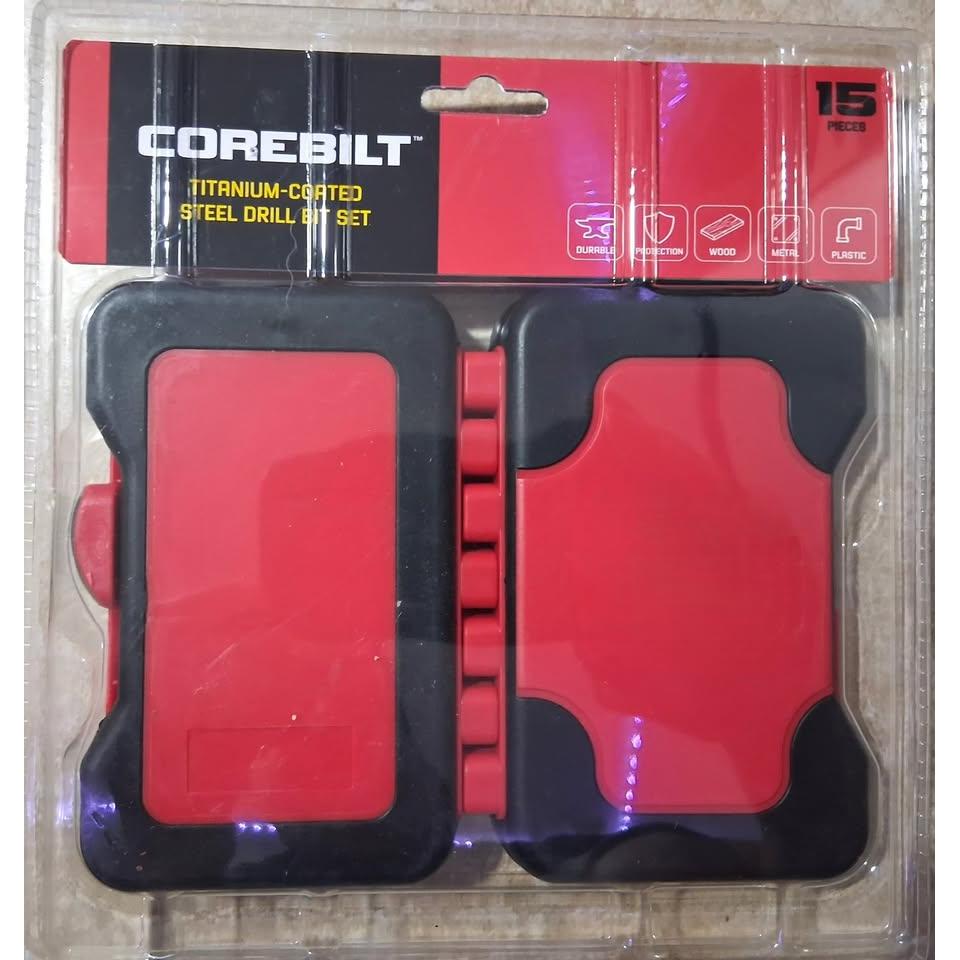 Set 15 Brocas de Acero con Recubrimiento Titanio Corebilt – Madera, Metal, Plástico y Fibra de Vidrio | Estuche Incluido