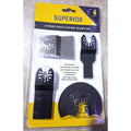 Set 4 Cuchillas Oscilantes Superior – Bimetal + Recta + Curva Acero Inox + Segmento Carbono | Madera, Metal y Plástico