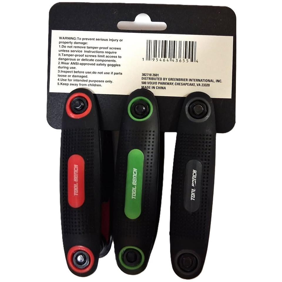 Set 3 Llaves Allen Plegables Tool Bench – SAE + Métrico + Torx/Star | Mango Ergonómico Plegable | Identificación por Color | Modelo 382718
