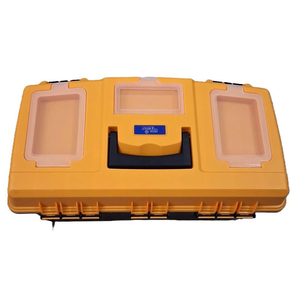 Iron Wolf 20" Plastic Tool Box – 3 Lid Compartments, Removable Tray