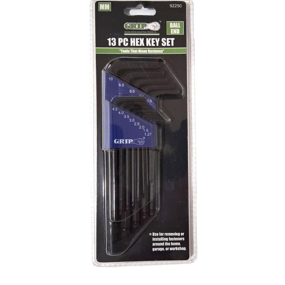 GRIP Set 13 Llaves Allen Hex Key Métrico Ball End Black Oxide 1.27mm a 10mm