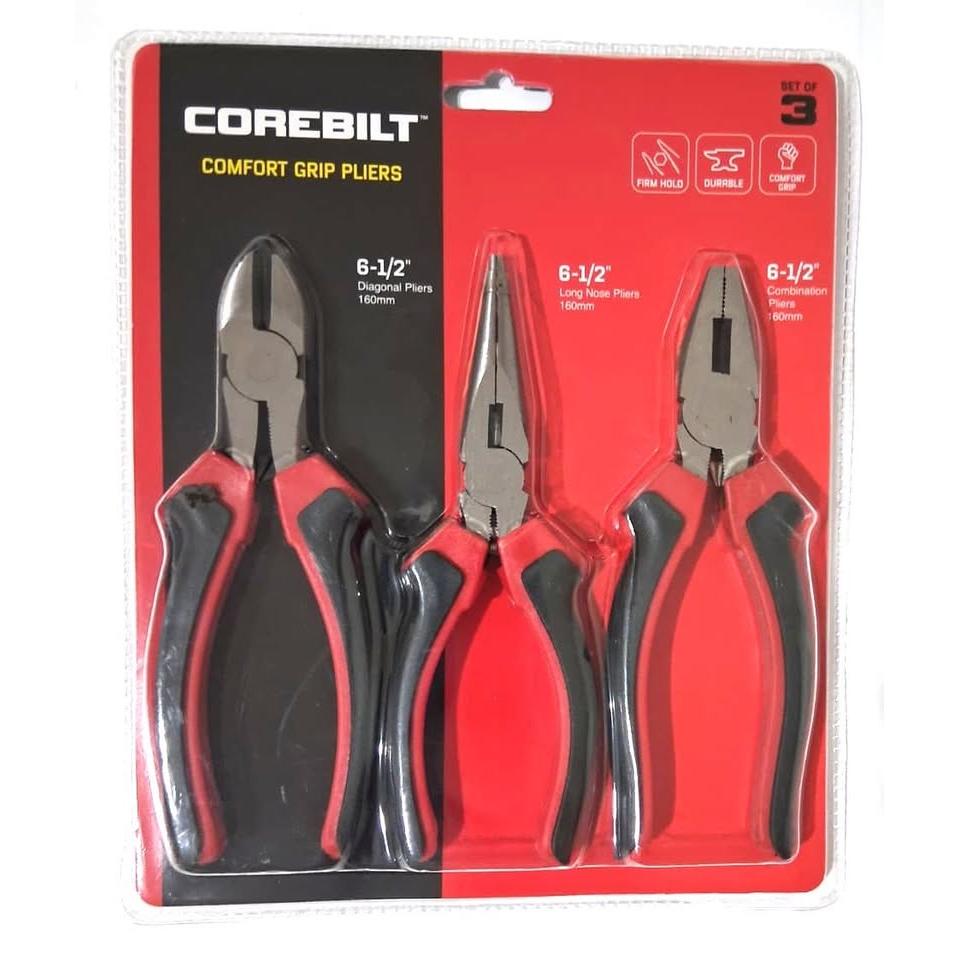 CoreBilt Comfort Grip Pliers Set – 3 Pieces