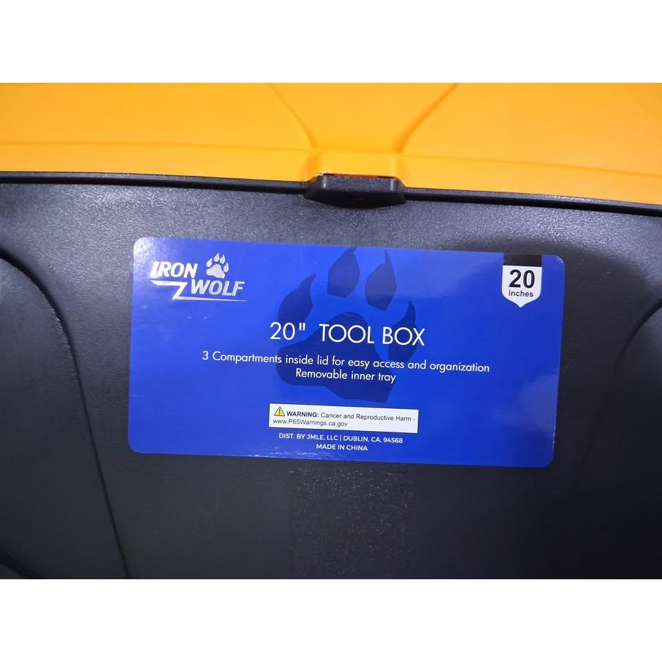 Iron Wolf 20" Plastic Tool Box – 3 Lid Compartments, Removable Tray