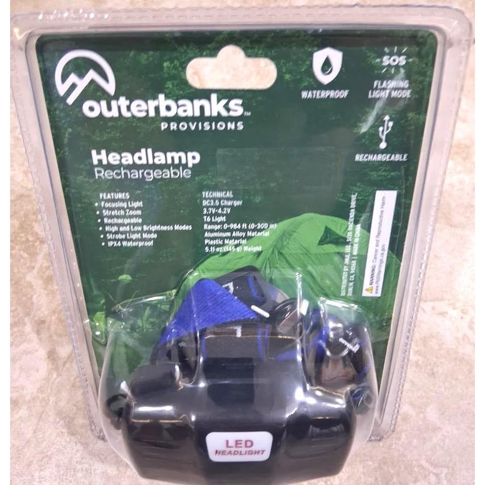 Outerbanks Provisions Lampara de Cabeza Recargable 300 Lumens IPX4 Waterproof Zoom T6 LED SOS | Headlamp
