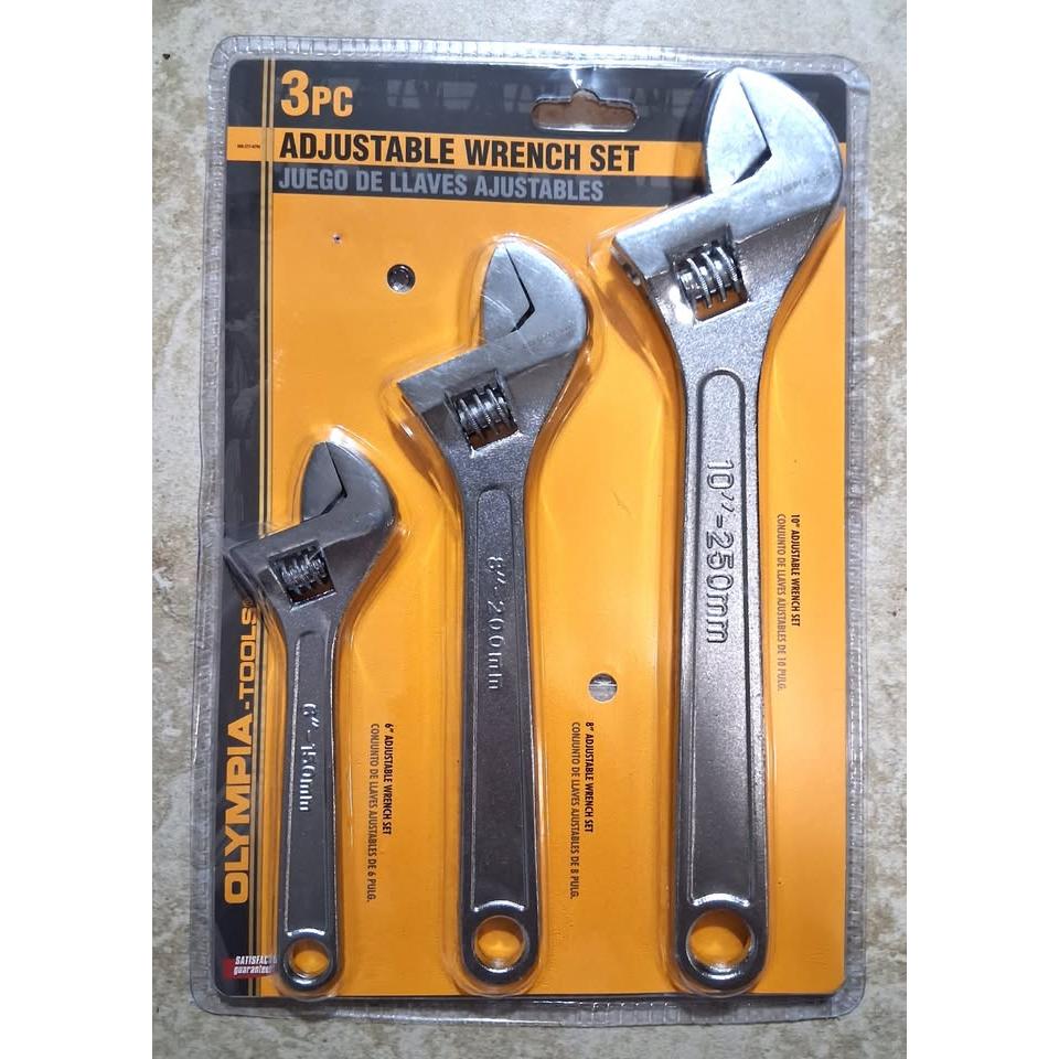 Set 3 Llaves Ajustables Cromadas Olympia Tools – 6" + 8" + 10" | 150mm + 200mm + 250mm | Satisfaction Guaranteed | Juego de Llaves Ajustables