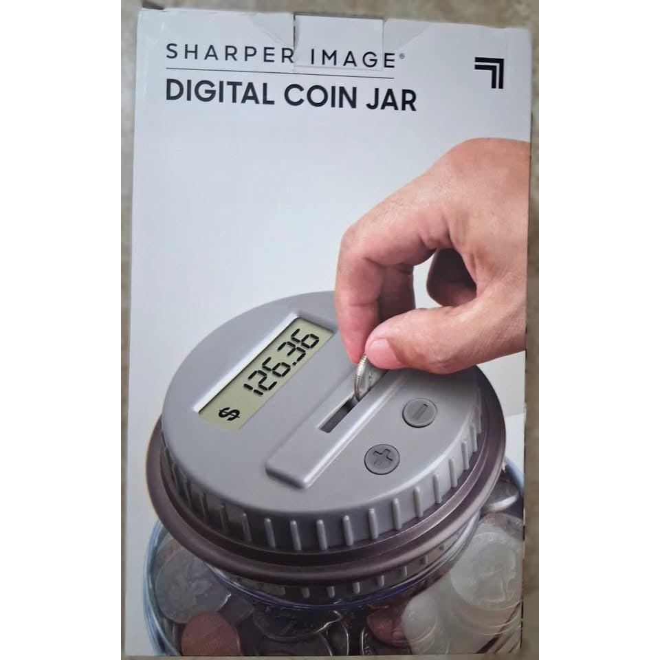 Sharper Image Digital Coin Jar – Automatic Counting Money Jar with LCD