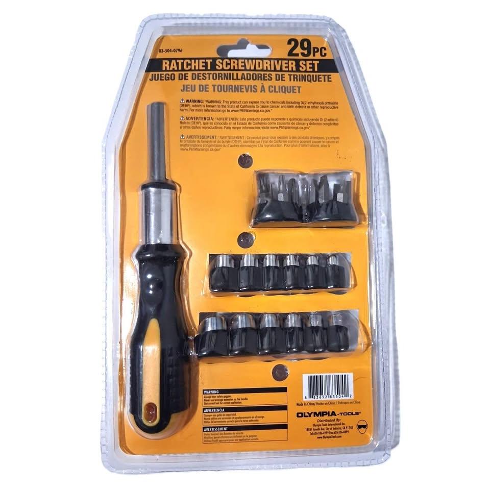 Set 29 Piezas Destornillador de Trinquete Olympia Tools – Puntas + Dados | Trinquete 3 Posiciones | Mango Ergonómico