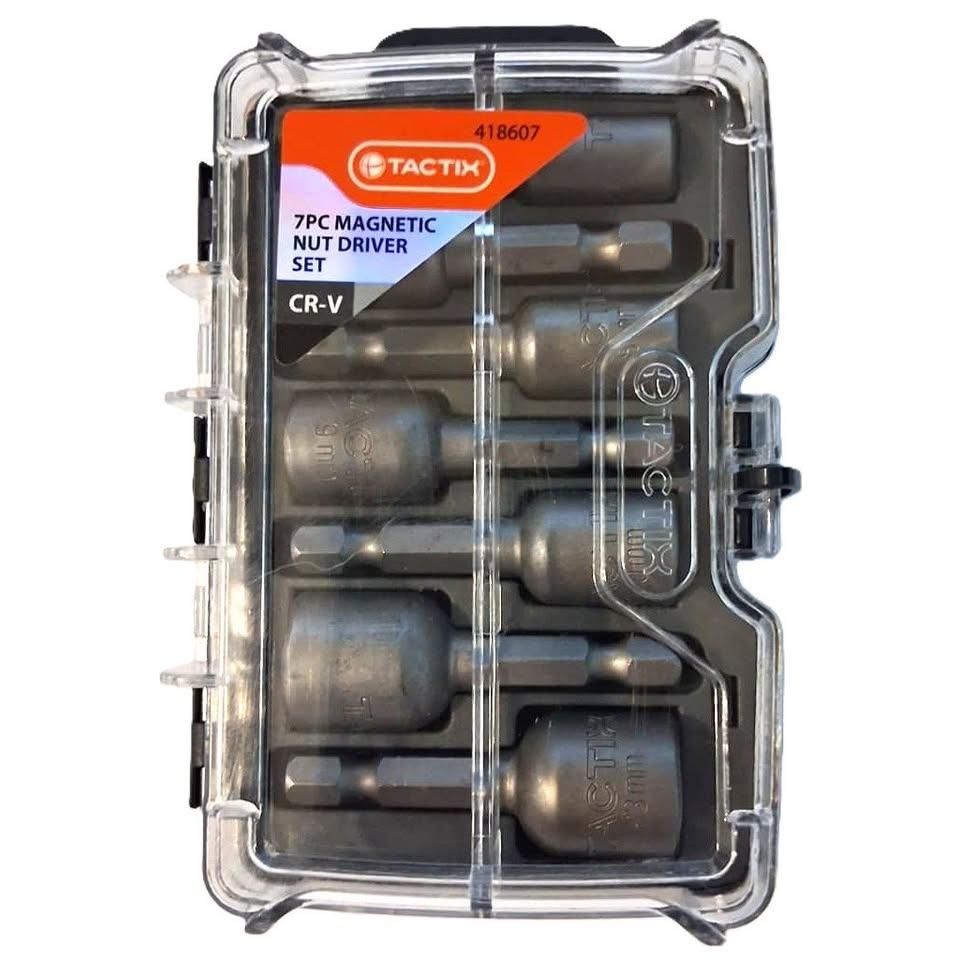 TACTIX Set 7 Nut Drivers Magnéticos Cr-V Métrico 6mm a 13mm Estuche Compacto 418607