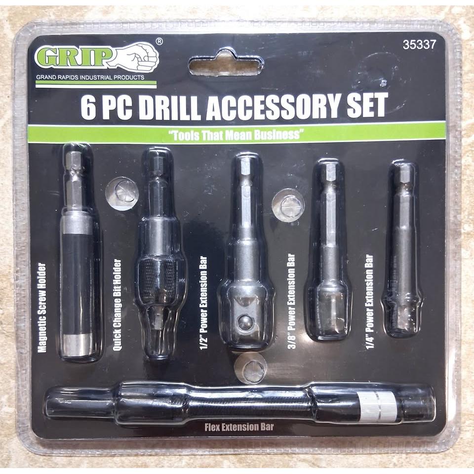 GRIP Set 6 Accesorios para Taladro 1/4" 3/8" 1/2" con Barra Flex y Portapuntas