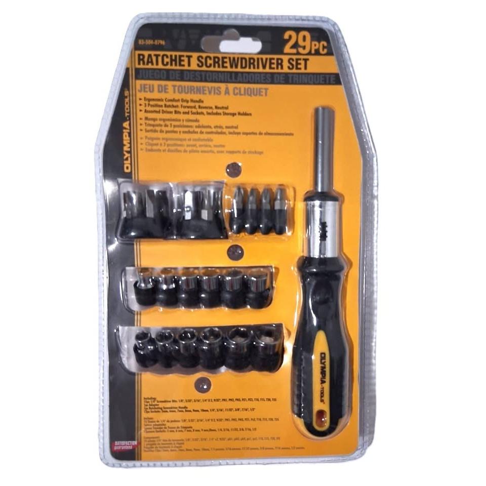 Set 29 Piezas Destornillador de Trinquete Olympia Tools – Puntas + Dados | Trinquete 3 Posiciones | Mango Ergonómico