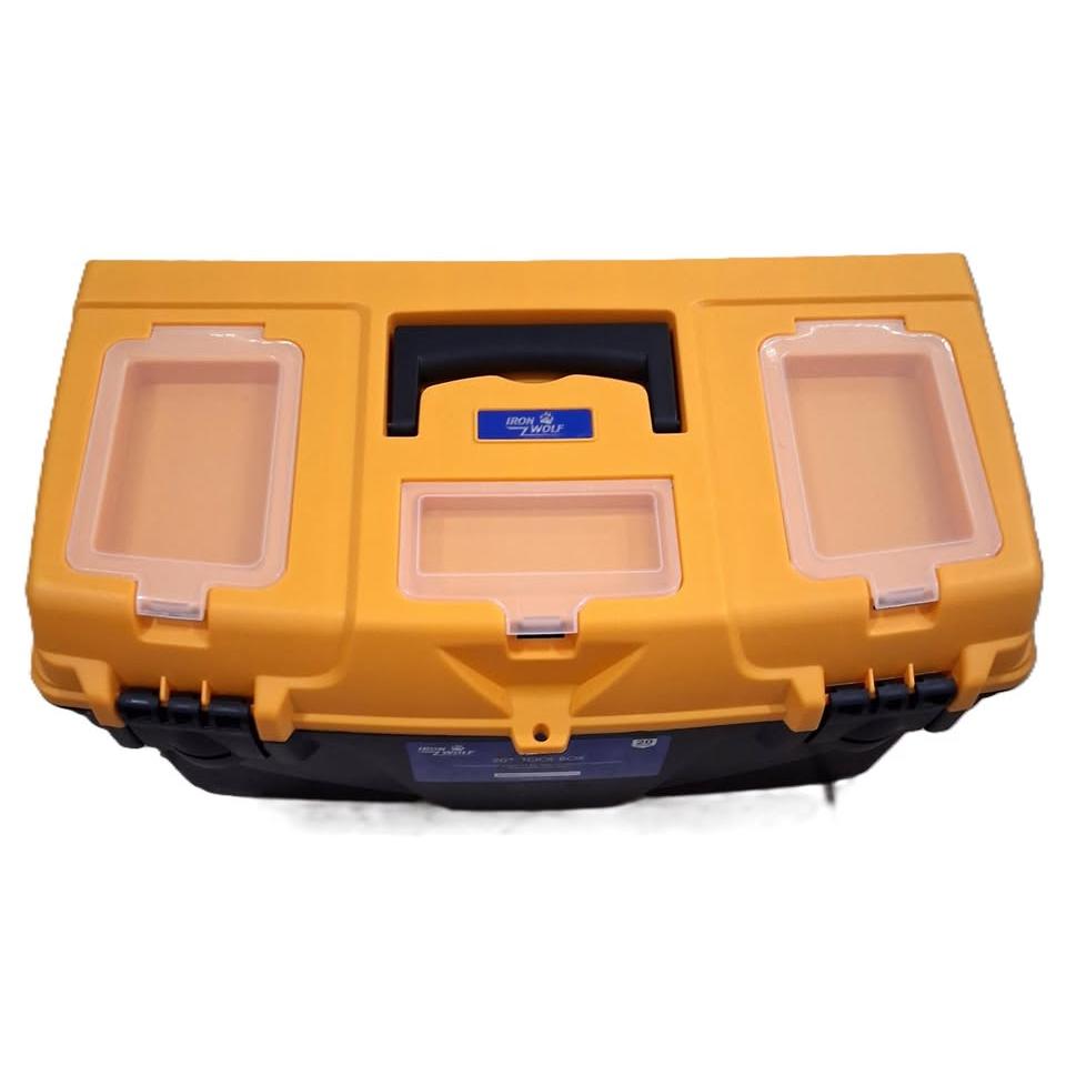 Iron Wolf 20" Plastic Tool Box – 3 Lid Compartments, Removable Tray