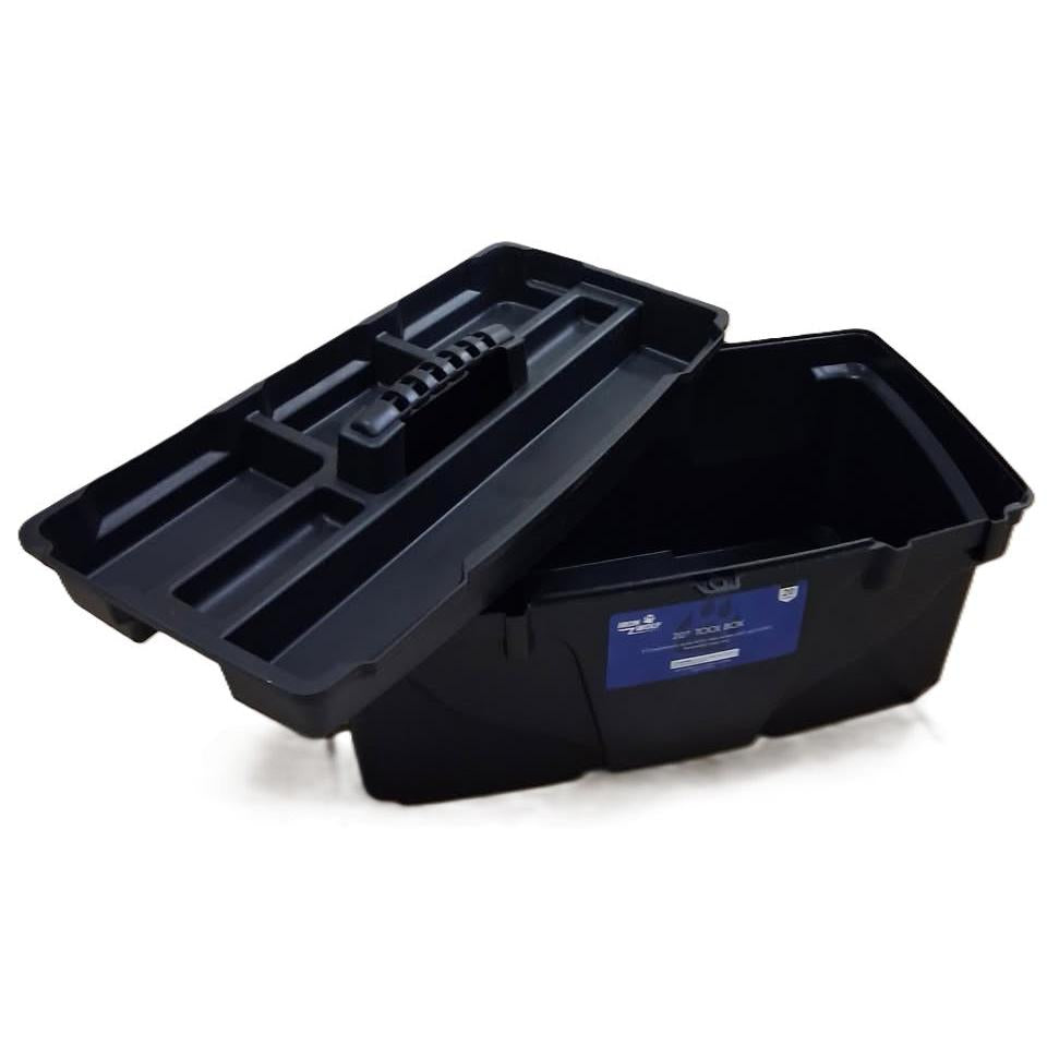 Iron Wolf 20" Plastic Tool Box – 3 Lid Compartments, Removable Tray