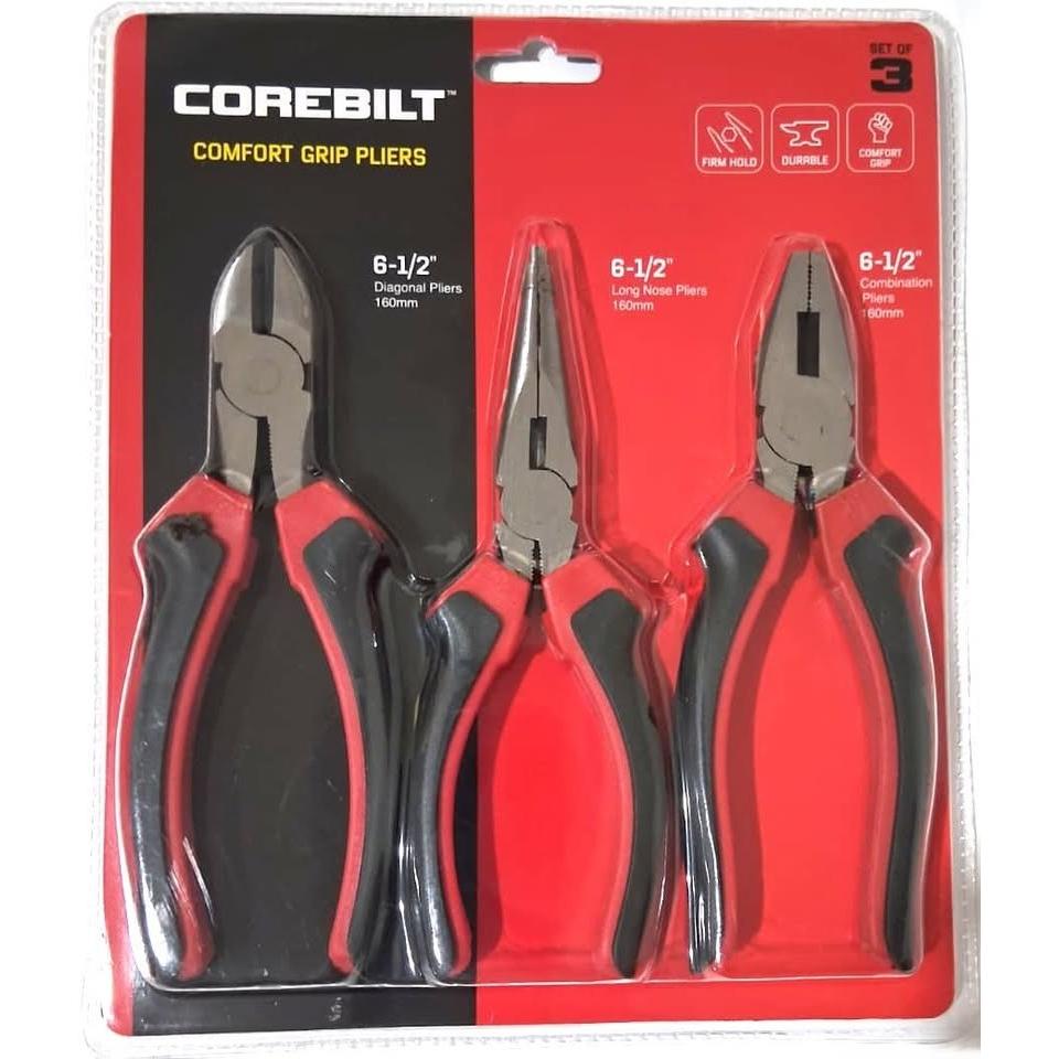 CoreBilt Comfort Grip Pliers Set – 3 Pieces