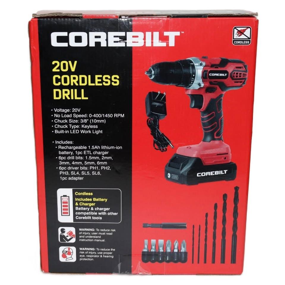 CoreBilt 20V Cordless Drill Kit – Battery, Charger & 13 Bits