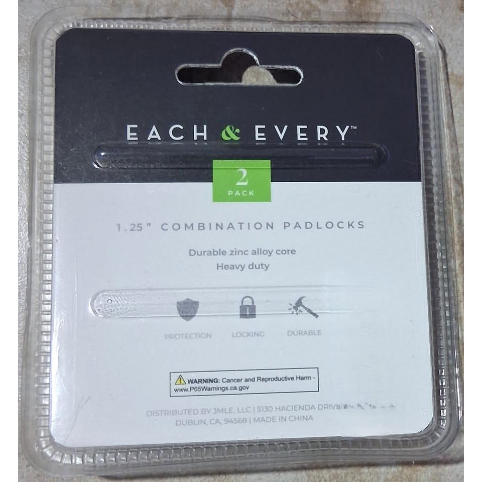 Each & Every 2-Pack 1.25" Combination Padlocks – Resettable, Zinc Alloy