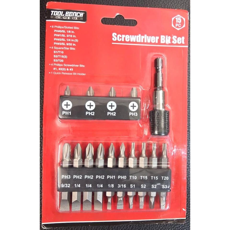Set de Puntas para Destornillador 15 Piezas – Tool Bench Platinum | Phillips, Planas, Square y Star