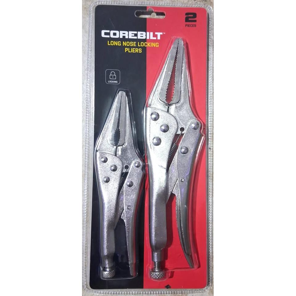 COREBILT Pack 2 Alicates de Presión Pico Largo Long Nose Locking Pliers 6" y 9" Acero Carbono