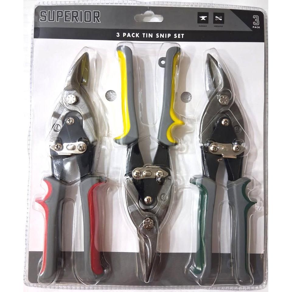 SUPERIOR Set 3 Tijeras para Metal Tin Snip Straight + Left + Right Cut Hojas Serradas 0.8mm