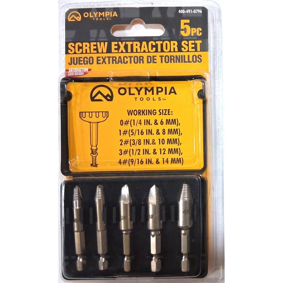 OLYMPIA TOOLS Set 5 Extractores de Tornillos Screw Extractor HSS Steel 0# a 4# 1/4" a 9/16"