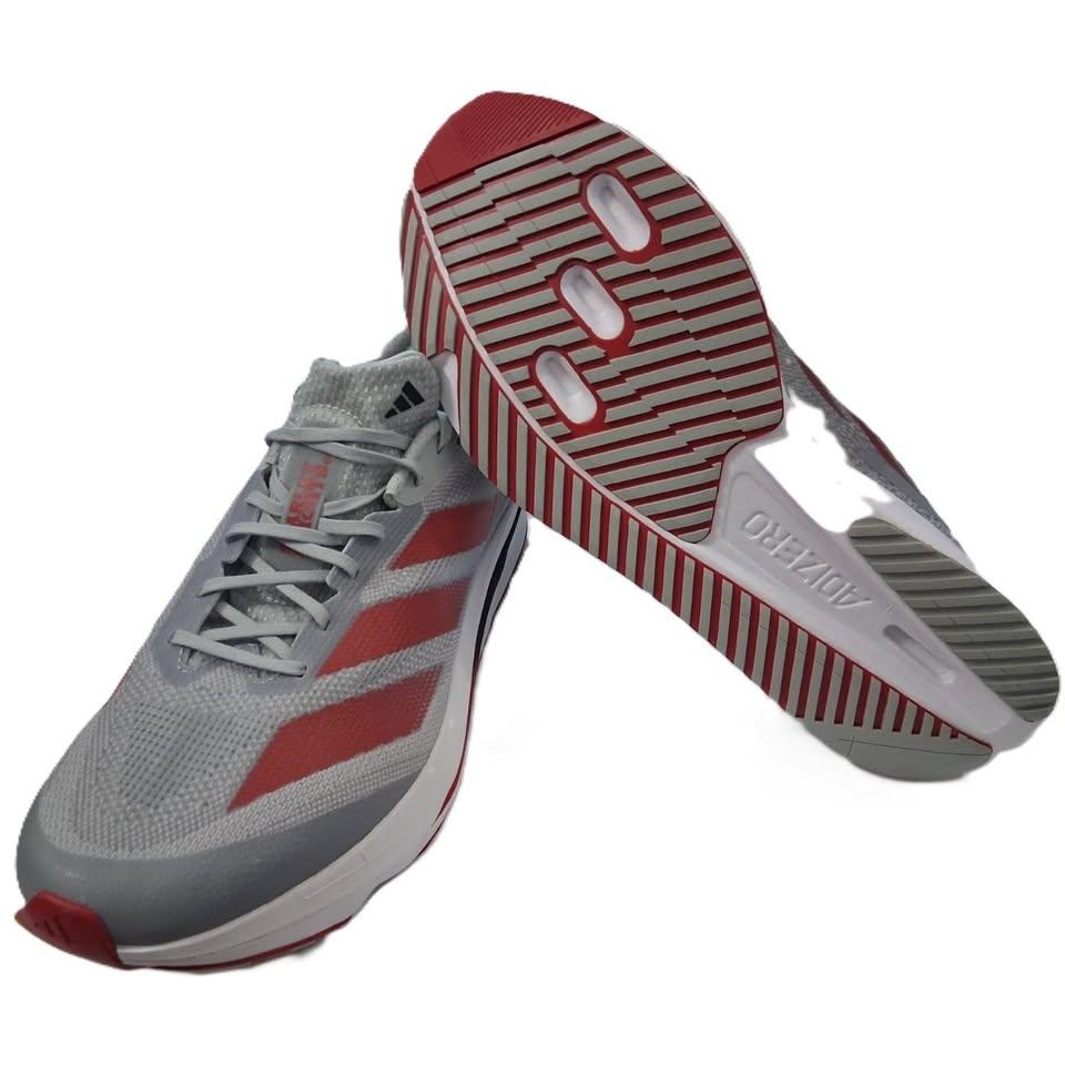 Adidas Adizero SL 2 – Vista 3/4 frontal par gris/rojo fondo blanco render 2