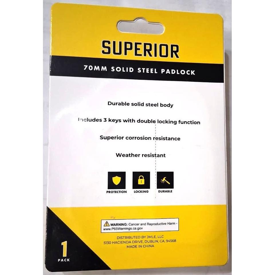 Superior 70mm Solid Steel Padlock – Hardened Shackle, Weather Resistant