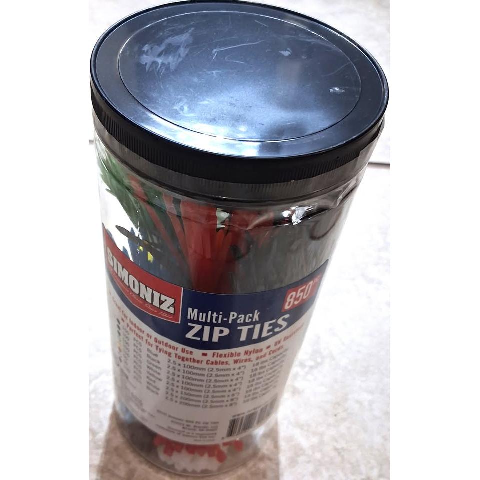 SIMONIZ 850 Piezas Zip Ties Multicolor 4" 6" 8" Flexible Nylon UV Resistant 18 lbs UL Listed
