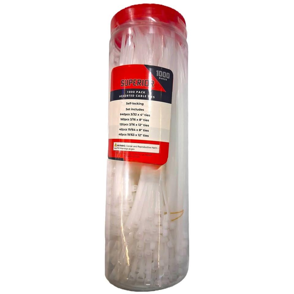 SUPERIOR 1000 Piezas Bridas Eléctricas Surtidas Cable Ties Self-Locking Nylon 5 Tamaños
