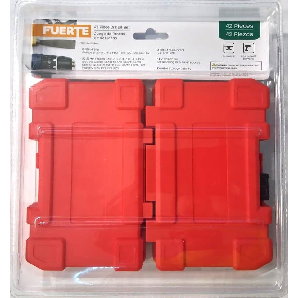 FUERTE Juego 42 Piezas Brocas y Puntas para Taladro e Impacto Estuche Rojo Phillips Torx Hex