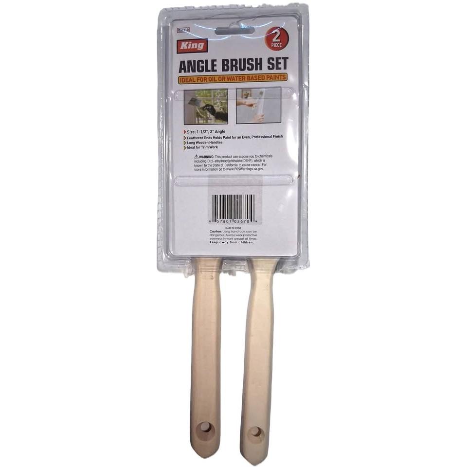 KING Set 2 Brochas Anguladas Angle Brush Cerdas Naturales Feathered Mango Madera 1-1/2" y 2"