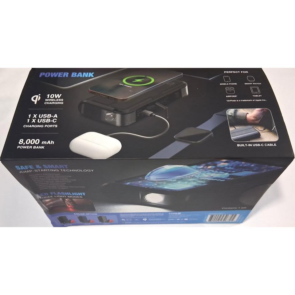 TYPE S Arrancador de Batería Inalámbrico 800A + Power Bank 8,000 mAh USB-C Qi 10W