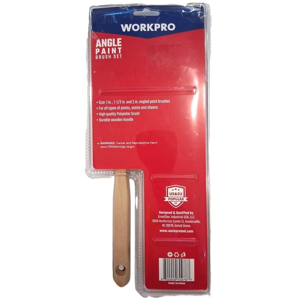 WORKPRO Set 3 Brochas Anguladas Angle Paint Brush Poliéster Mango Madera 1" 1-1/2" 2"