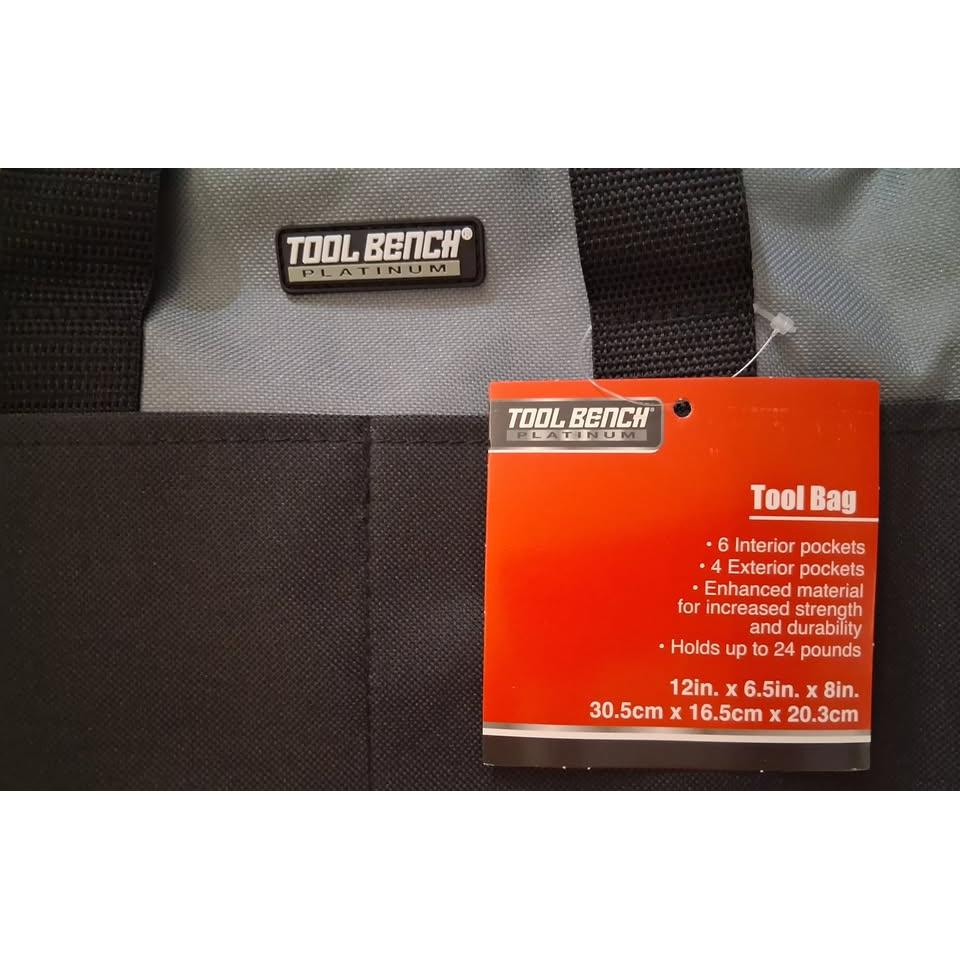 Tool Bench Platinum 12" Tool Bag – Grey, 6 Interior + 4 Exterior Pockets
