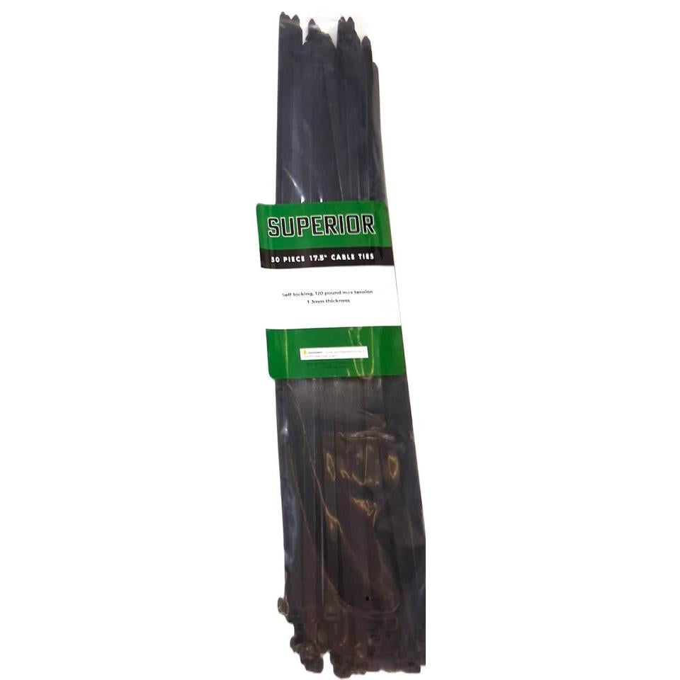 SUPERIOR 50 Piezas Bridas Eléctricas 17.5" XL Self-Locking 120 lb 1.3mm Negro UV Resistant
