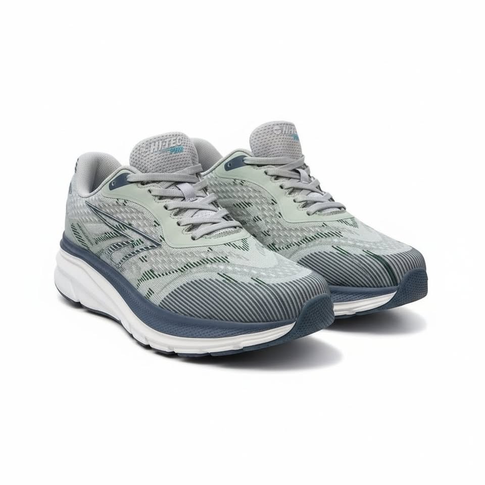 Hi-Tec Pro Running – Tenis Deportivo Hombre Gris/Verde Menta/Azul Acero – Talla US 10.5