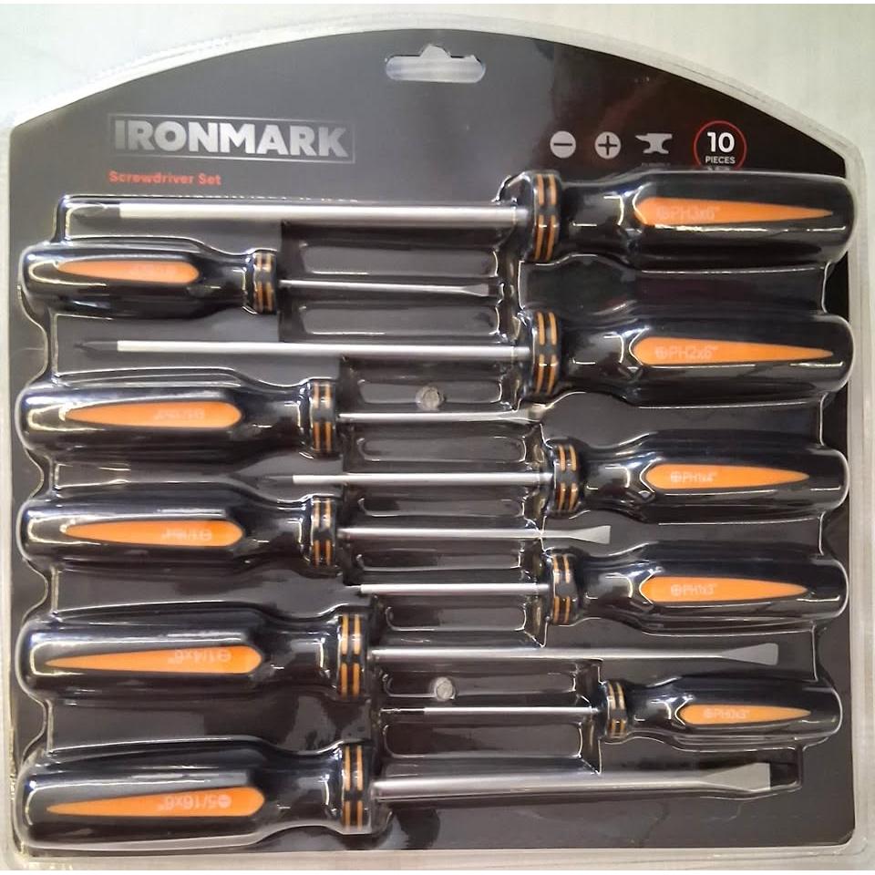IRONMARK Set 10 Destornilladores Carbon Steel Slotted + Phillips Negro Naranja 1/8" a 5/16"