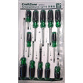 CRAFTZONE Set 12 Destornilladores Comfort Grip Magnético Slotted Phillips Verde Negro