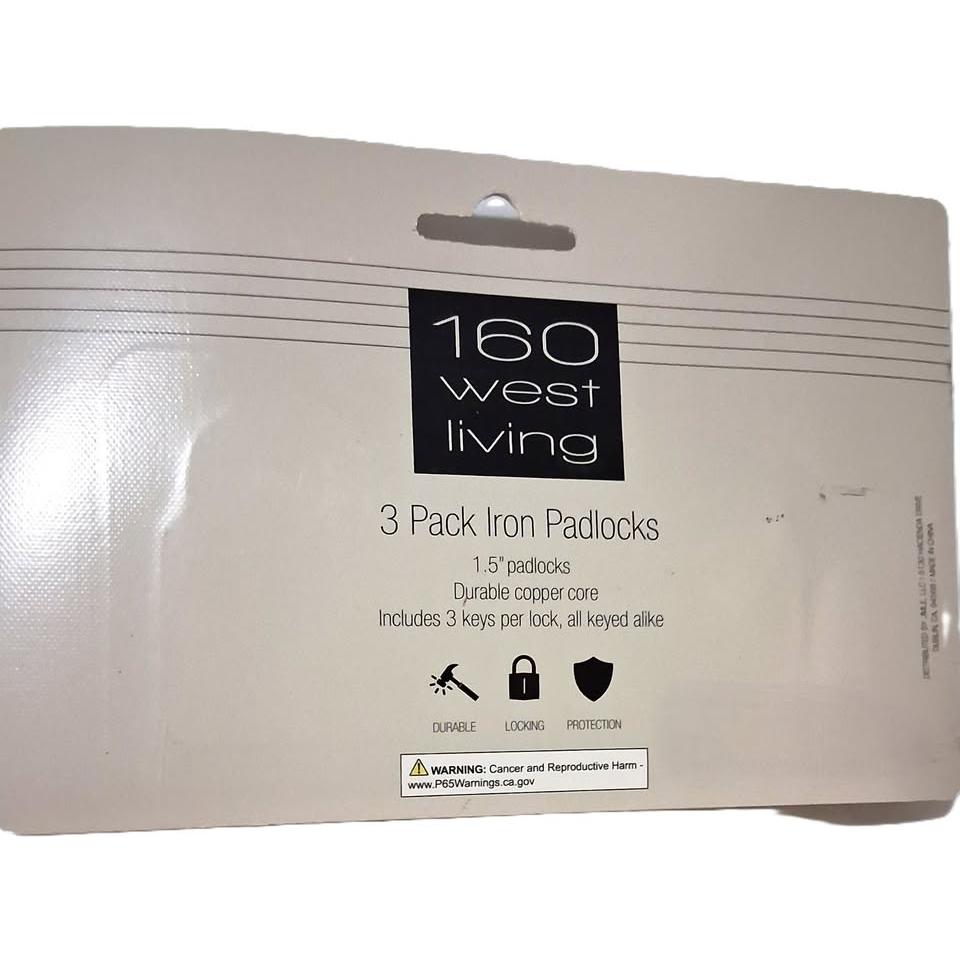 160 West Living 3-Pack Iron Padlocks – 1.5", Keyed Alike (9 Keys)