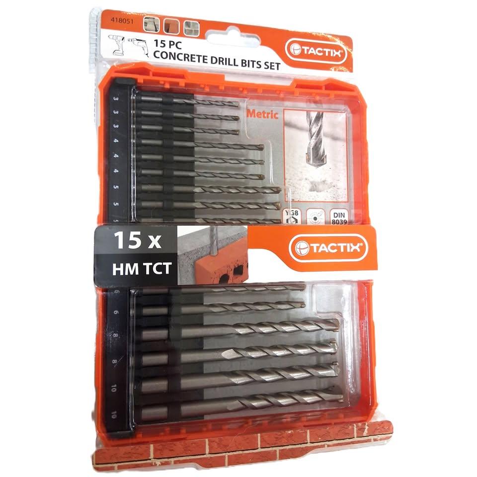 Set 15 Barrenas para Concreto Tactix – Tungsteno TCT Métrico | Estuche Incluido | HM TCT DIN 8039