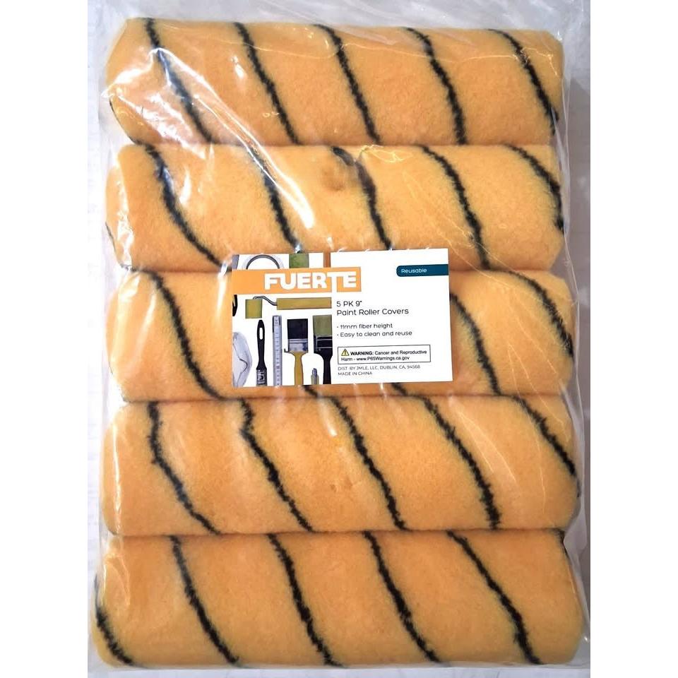 FUERTE 9" Paint Roller Covers – 5 Pack (11mm Nap, Reusable)