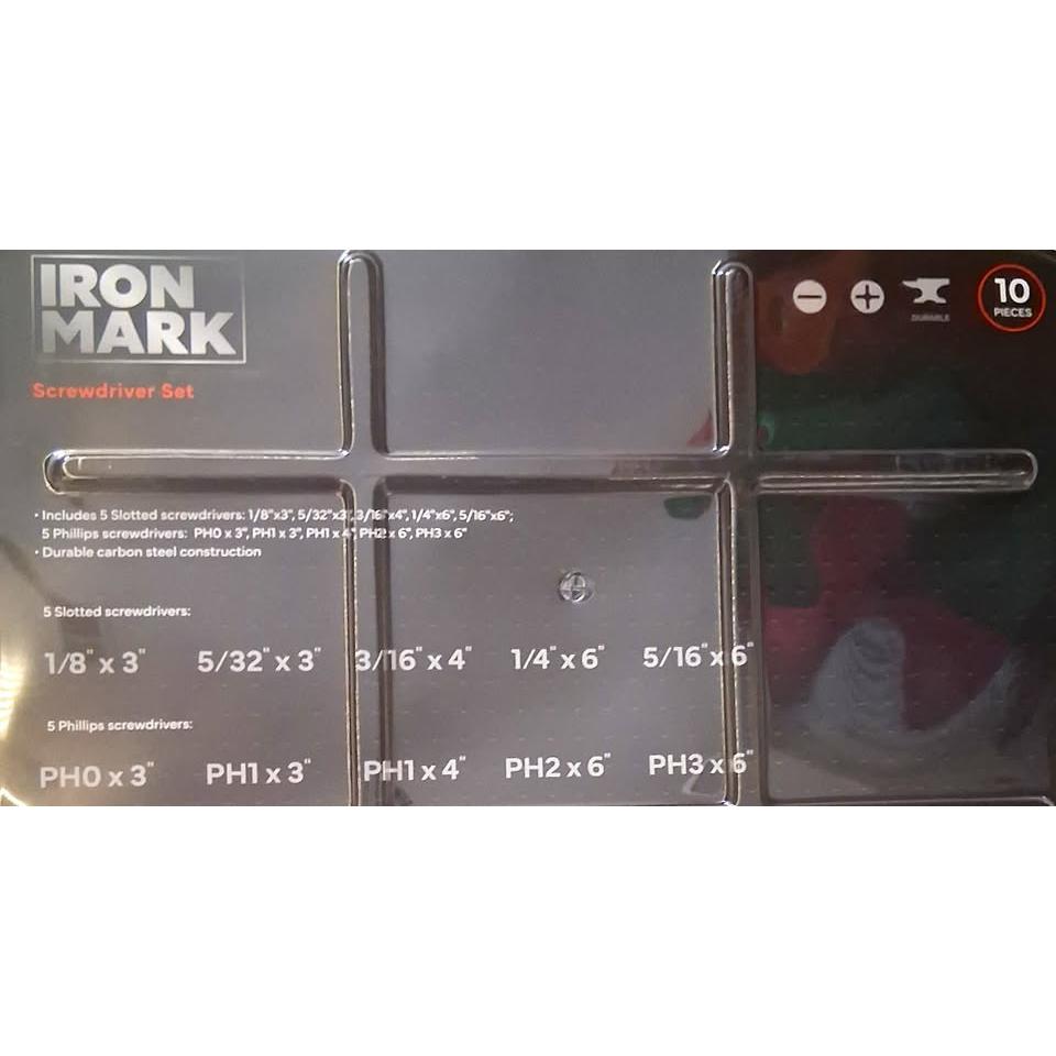 IRONMARK Set 10 Destornilladores Carbon Steel Slotted + Phillips Negro Naranja 1/8" a 5/16"