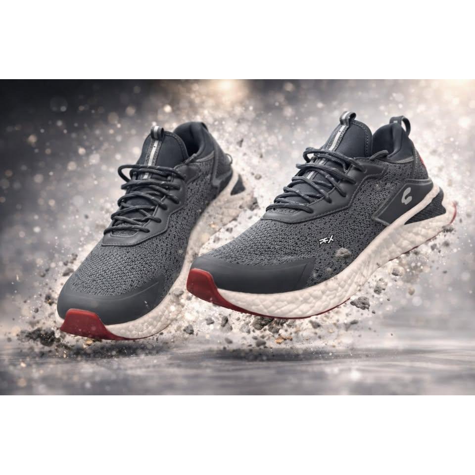 Charly PFX Runner – Tenis Running Hombre Gris Carbón/Blanco/Rojo Escarlata – Talla US 10.5