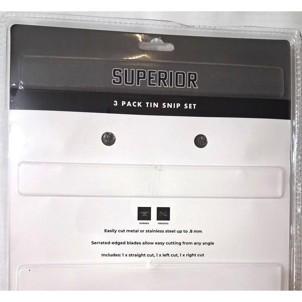 SUPERIOR Set 3 Tijeras para Metal Tin Snip Straight + Left + Right Cut Hojas Serradas 0.8mm