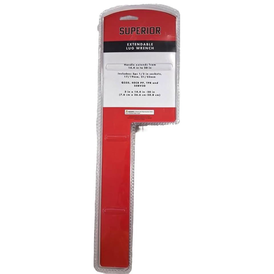 Superior Llave de Rueda Extensible 14.4"-20" — 4 Bocas 17/19/21/23mm Mango TPR