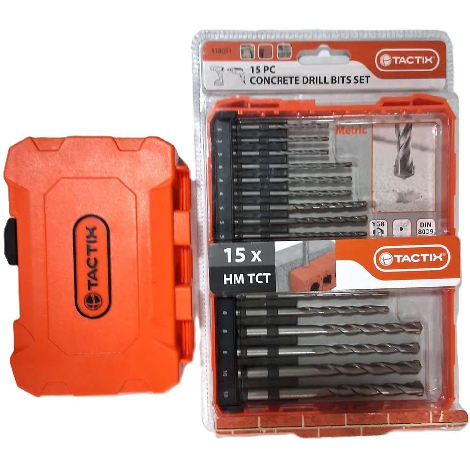 Set 15 Barrenas para Concreto Tactix – Tungsteno TCT Métrico | Estuche Incluido | HM TCT DIN 8039