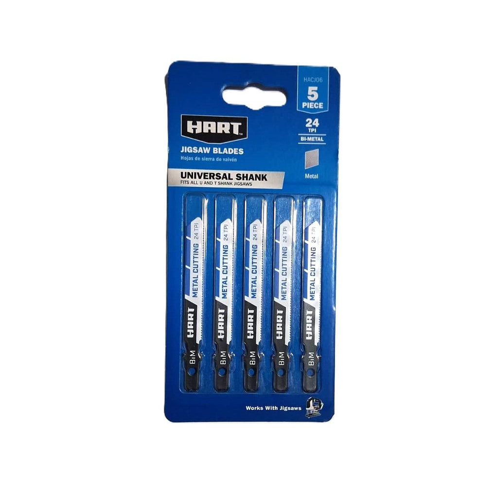 HART Bi-Metal Jigsaw Blades – 5 Piece, 24 TPI Universal Shank, Metal Cutting (HACJ06)