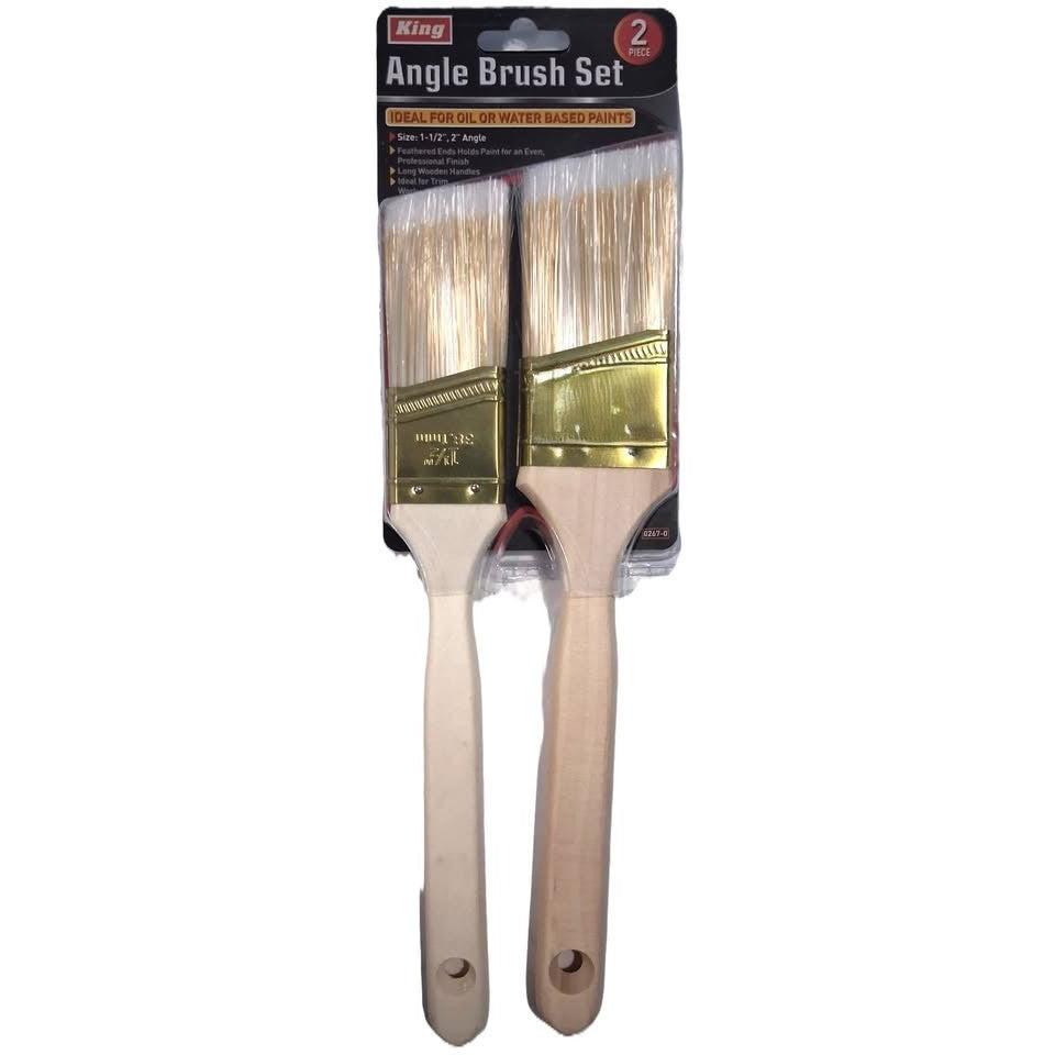 KING Set 2 Brochas Anguladas Angle Brush Cerdas Naturales Feathered Mango Madera 1-1/2" y 2"