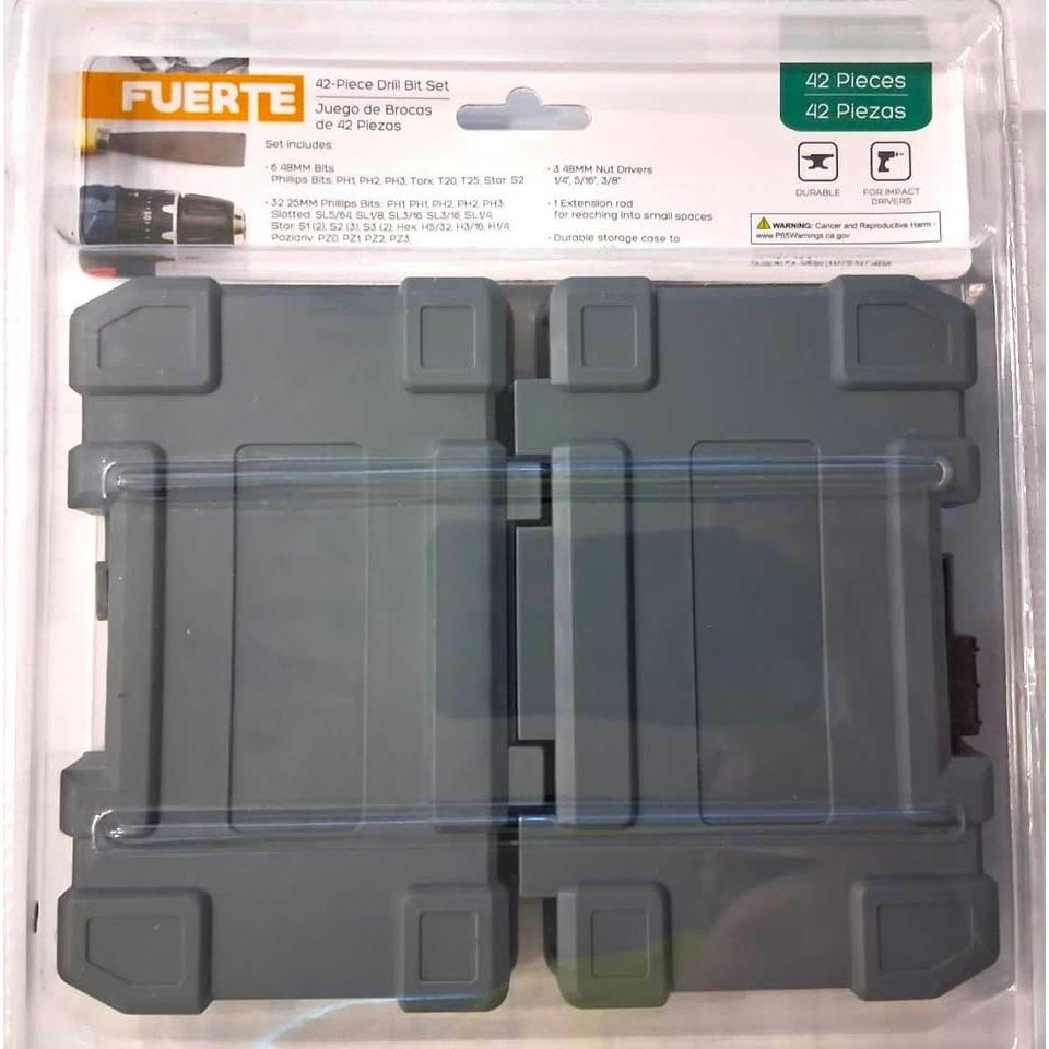 FUERTE Juego 42 Piezas Brocas y Puntas para Taladro e Impacto Phillips Torx Hex Slotted